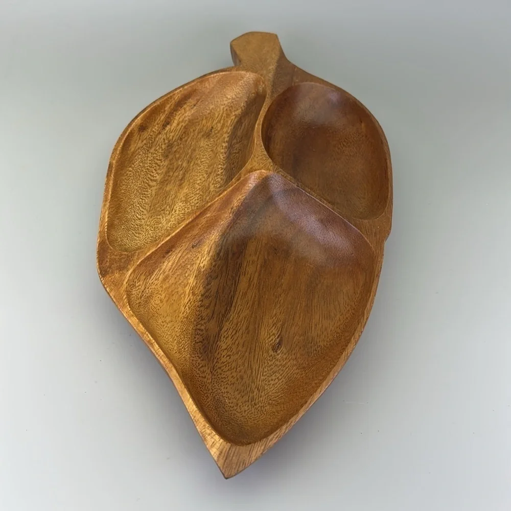 Vintage Handcrafted Large Wooden Leaf Tray